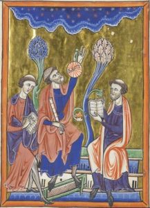 Ibn Ezra practicando Astronomía con manuscritos árabes